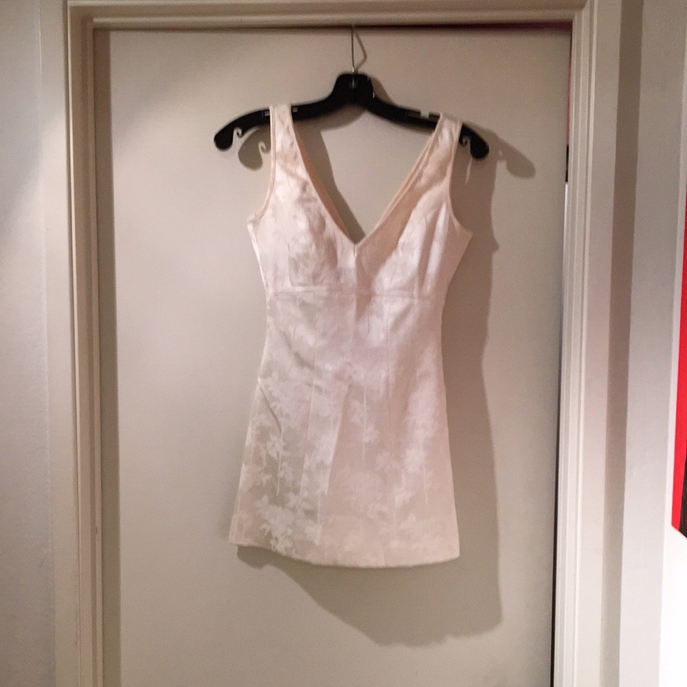 Bebe Ivory Jacquard Dress with plunging neckline